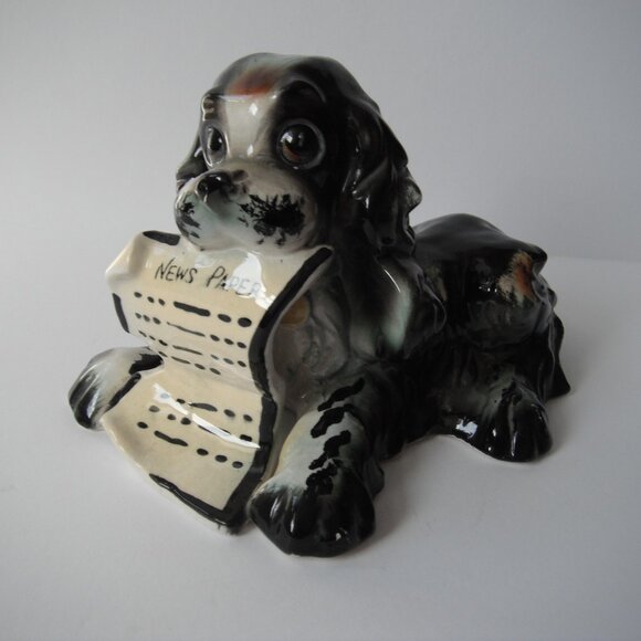 Vintage Pottery Ceramic Cocker Spaniel Dog w/Newspaper Figurine Statue Sculpture - Picture 8 of 8